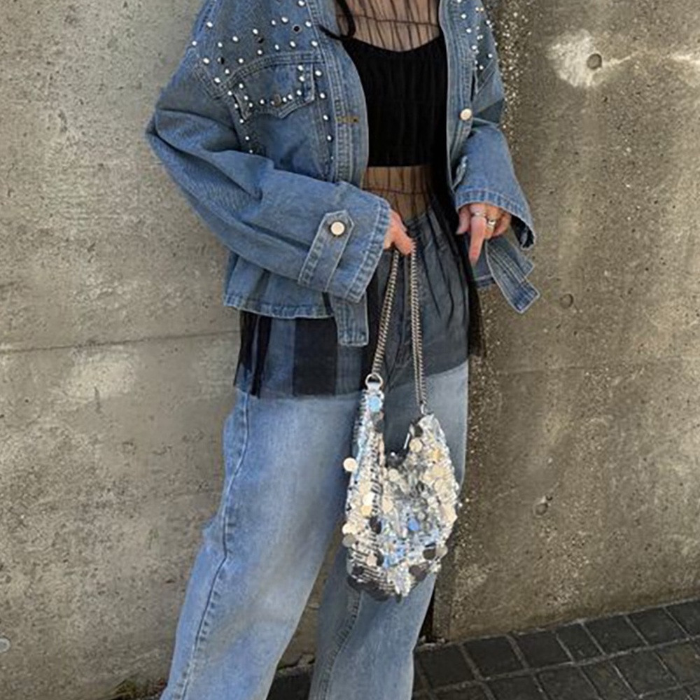 Studded Button Up Denim Jacket - image 3